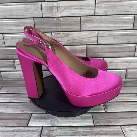 Linea Paolo Fuchsia Pink Satin Ivie Slingback Platform Pump Shoe Size 9 - Picture 1 of 10